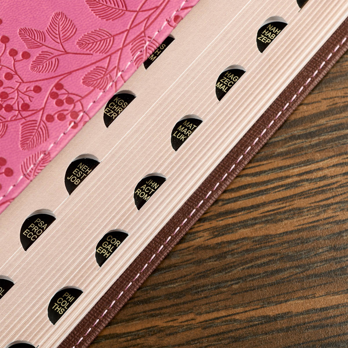 Brown and Berry Pink Faux Leather Giant Print Standard-size King James Version Bible with Thumb Index, product view 5