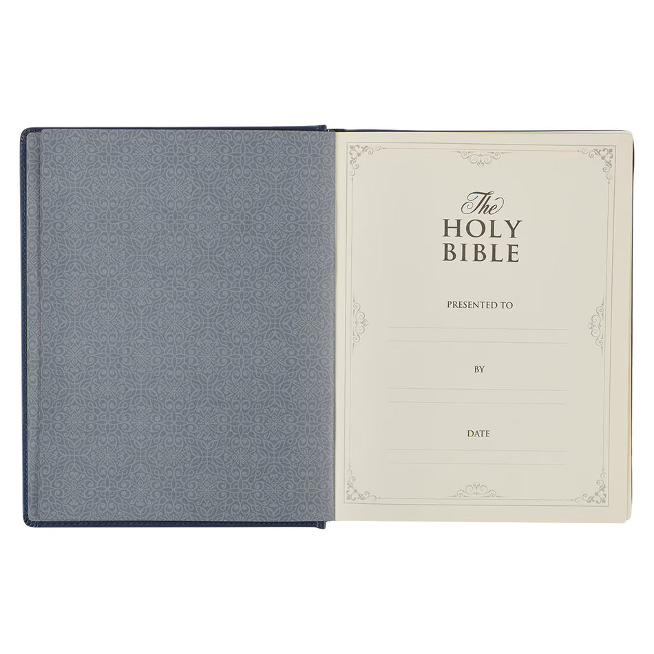 Navy Blue Floral Faux Leather Hardcover Large Print KJV Note-taking Bible