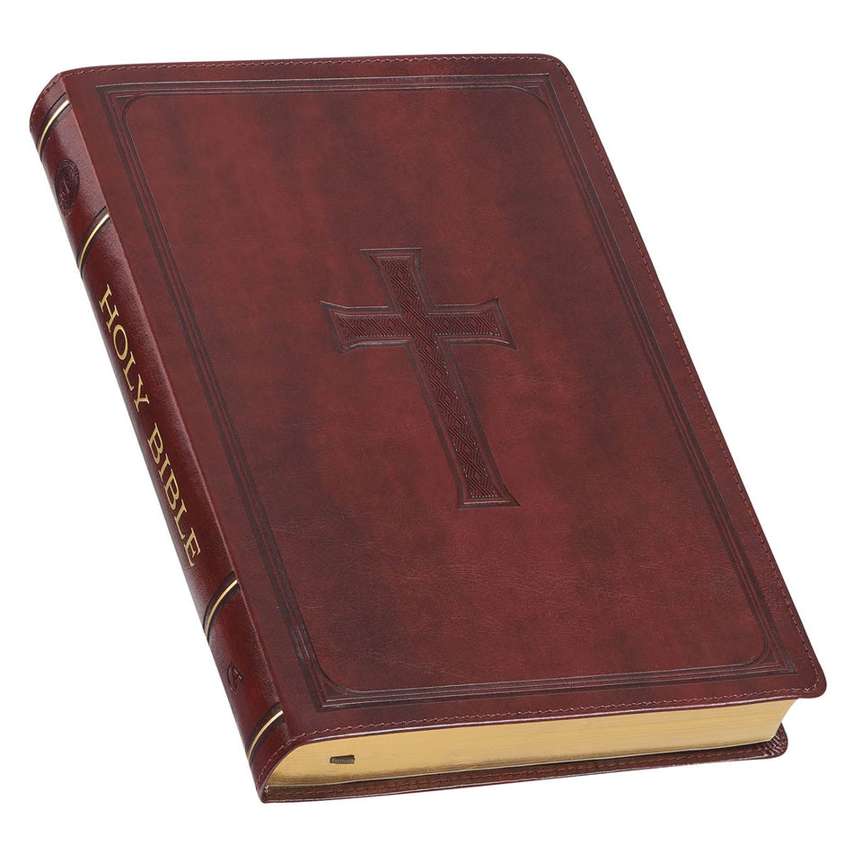 Burgundy Cross Faux Leather Large Print Thinline King James Version Bible with Thumb Index, product view 2