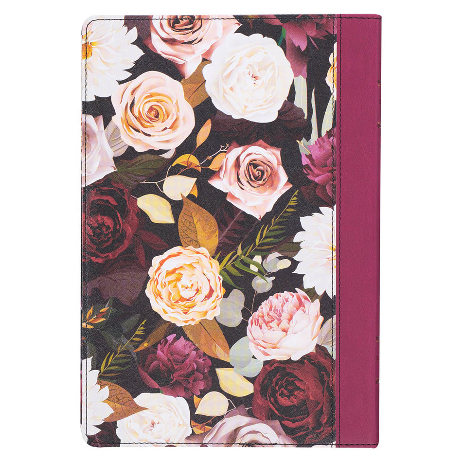 Black and Burgundy Floral Faux Leather Large Print Thinline King James Version Bible with Thumb Index, product view 2