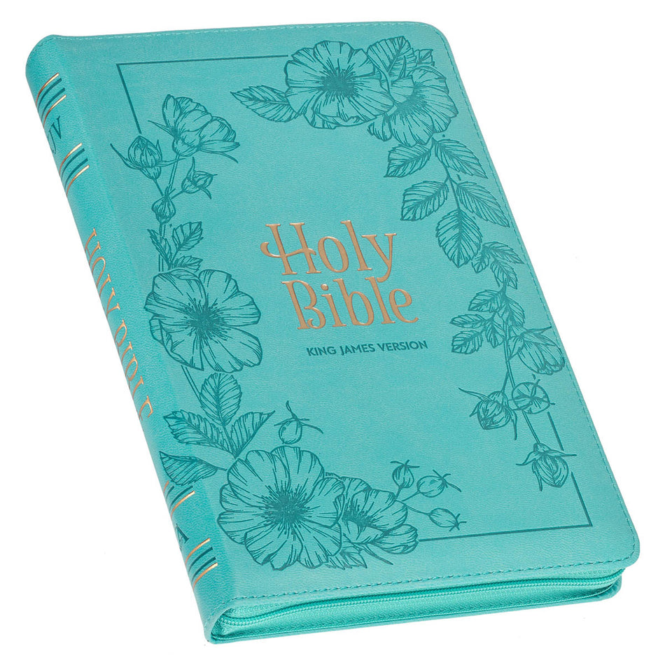 Teal Faux Leather King James Version Deluxe Gift Bible with Thumb Index and Zippered Closure, product view 2