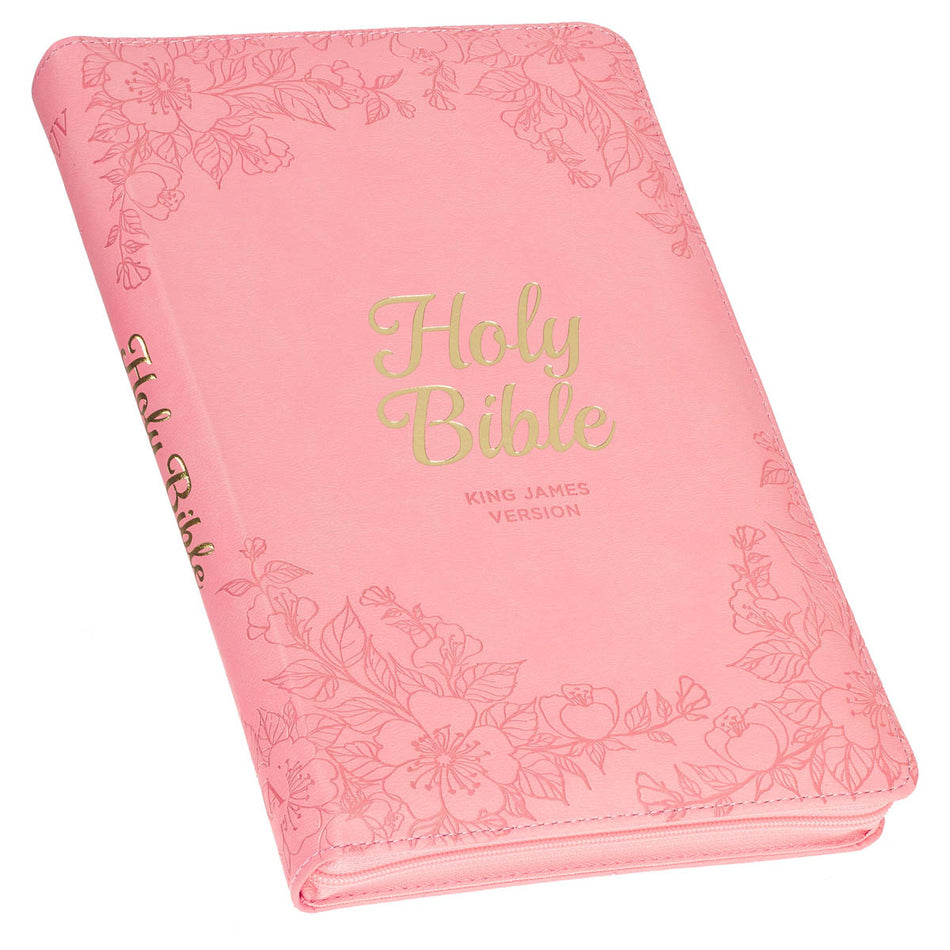 Blossom Pink Faux Leather King James Version Deluxe Gift Bible with Thumb Index and Zippered Closure, product view 2