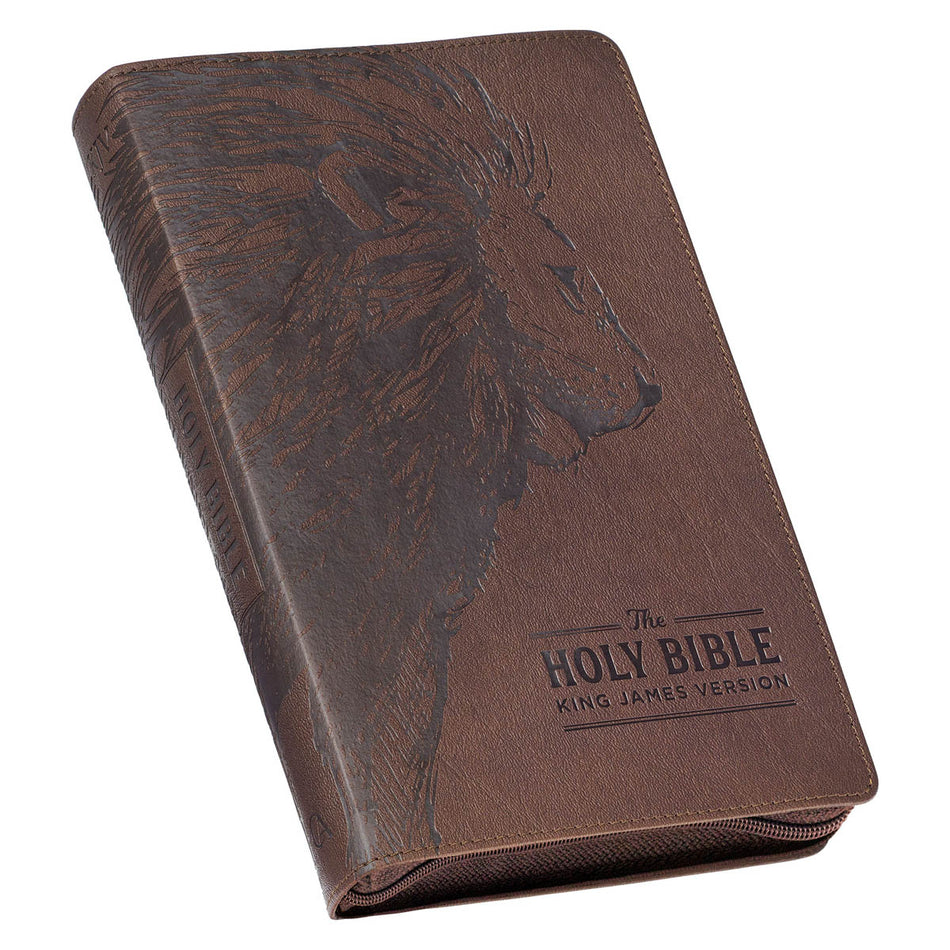 Walnut Brown Faux Leather King James Version Deluxe Gift Bible with Thumb Index and Zippered Closure, product view 2