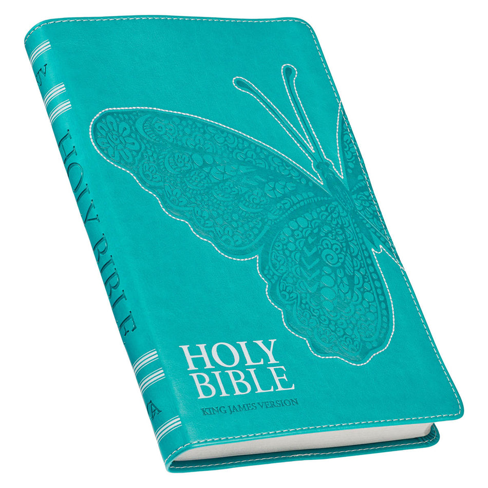 Teal Butterfly Faux Leather King James Version Gift Edition Bible by Christian Art Gifts, product view 2