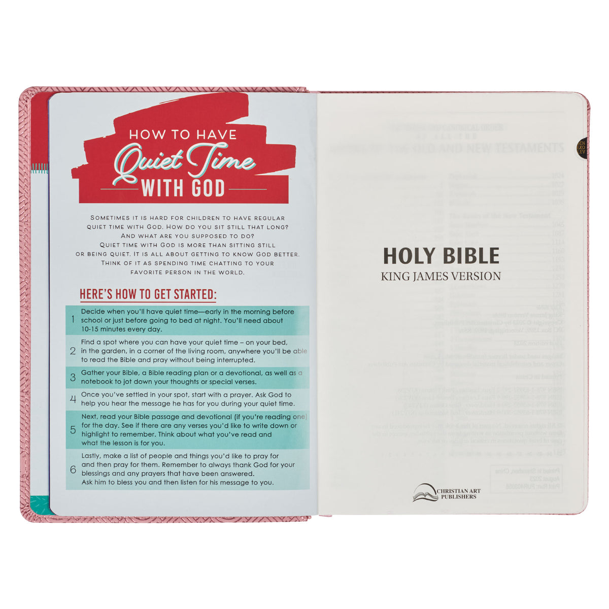 Blossom Pink Heart Faux Leather King James Version Kid's Bible by Christian Art Gifts, product view 9