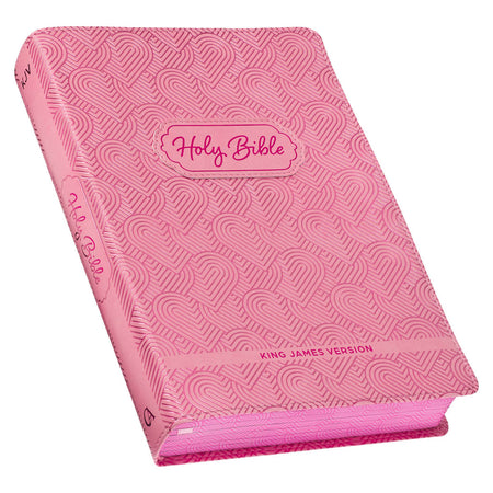 Blossom Pink Heart Faux Leather King James Version Kid's Bible by Christian Art Gifts, product view 2