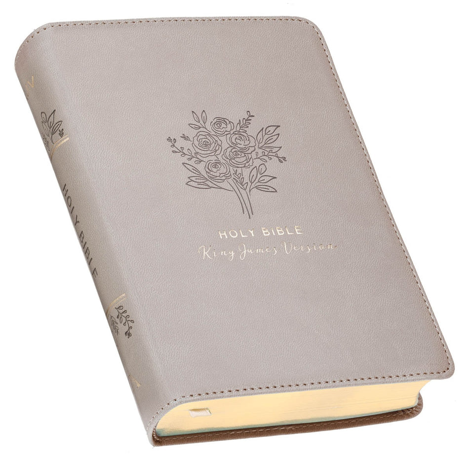 Taupe Bouquet Faux Leather Compact King James Version Bible by Christian Art Gifts, product view 2