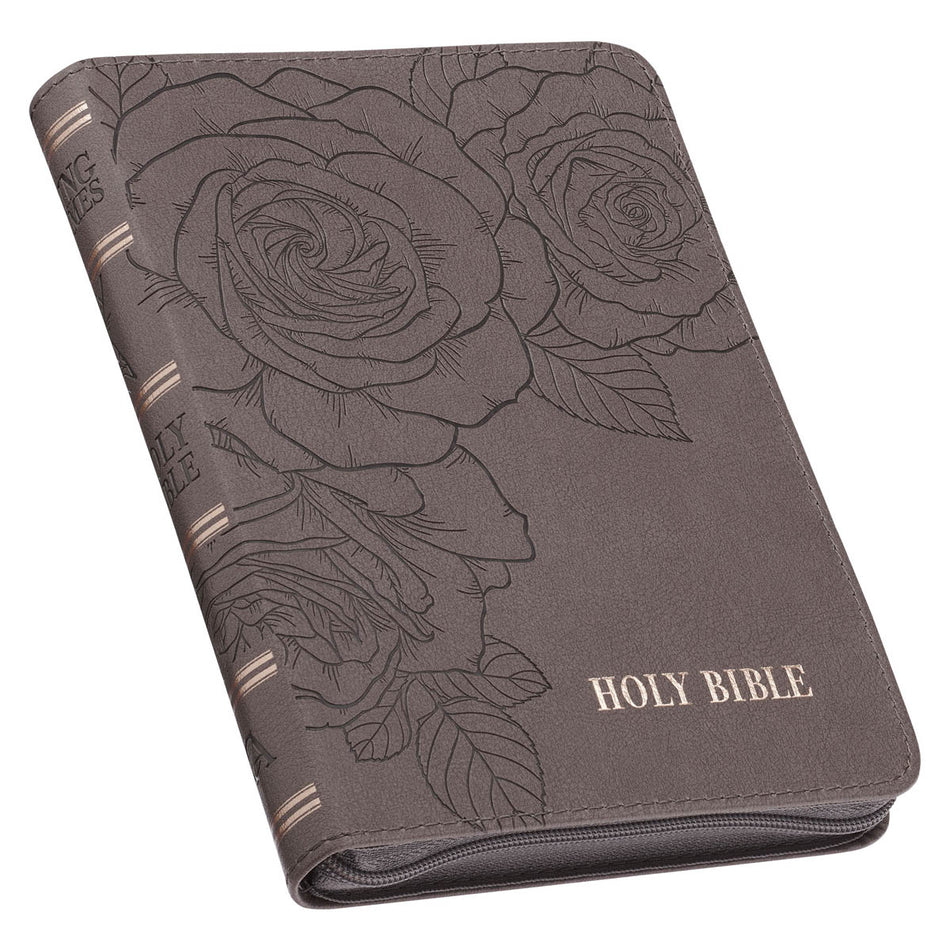 Floral Dusty Taupe Faux Leather Large Print Compact King James Version Bible by Christian Art Gifts, product view 2