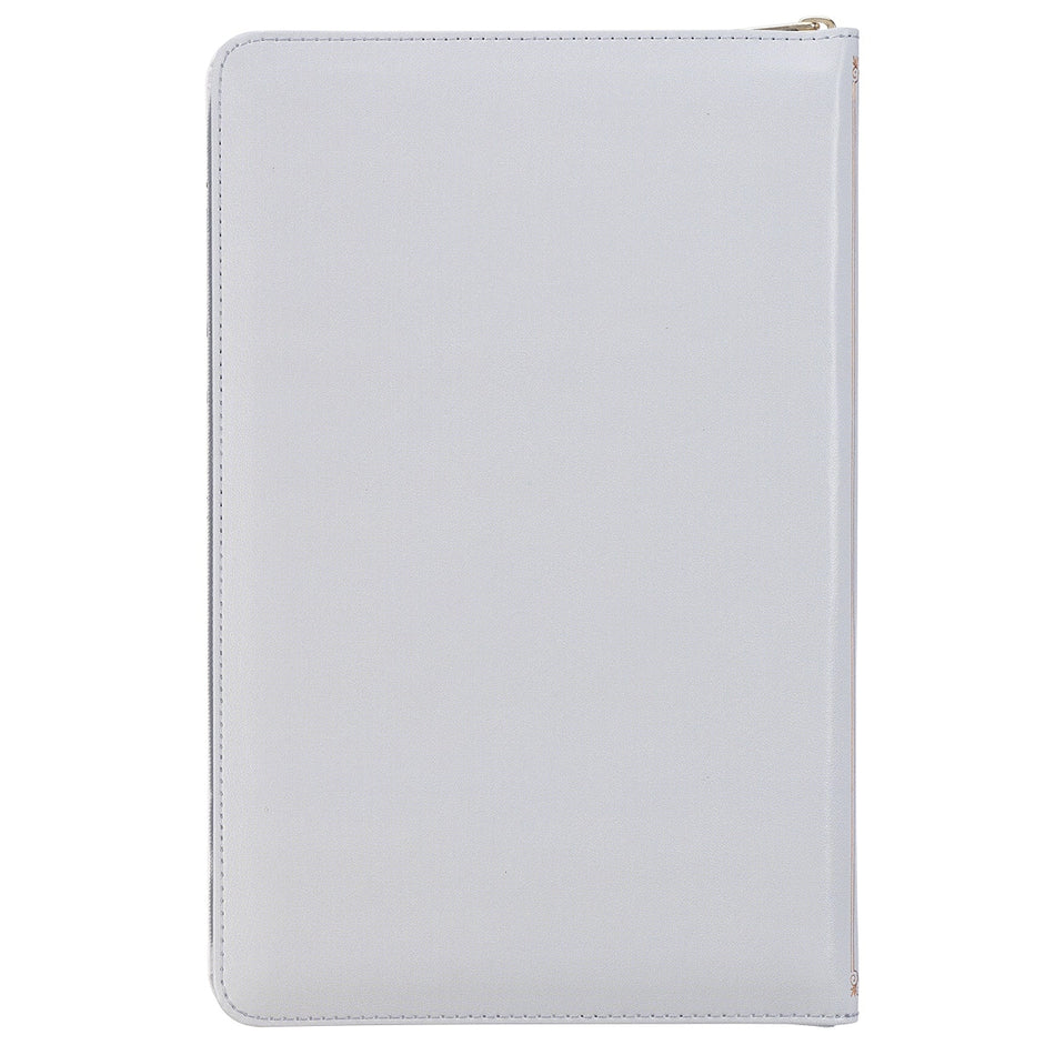 Frosty Gray and Pink Floral Faux Leather King James Version Deluxe Gift Bible with Thumb Index and Zipper, product view 2