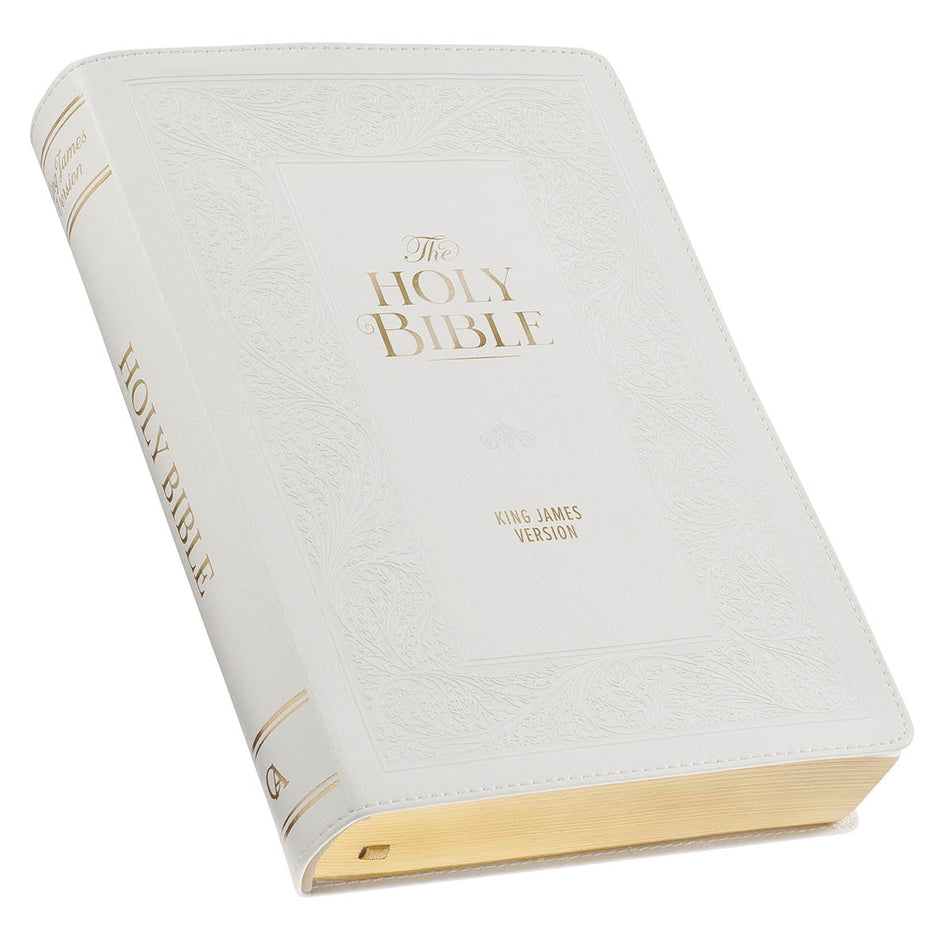 White Floral Faux Leather Giant Print Standard-size King James Version Bible with Thumb Index, product view 2
