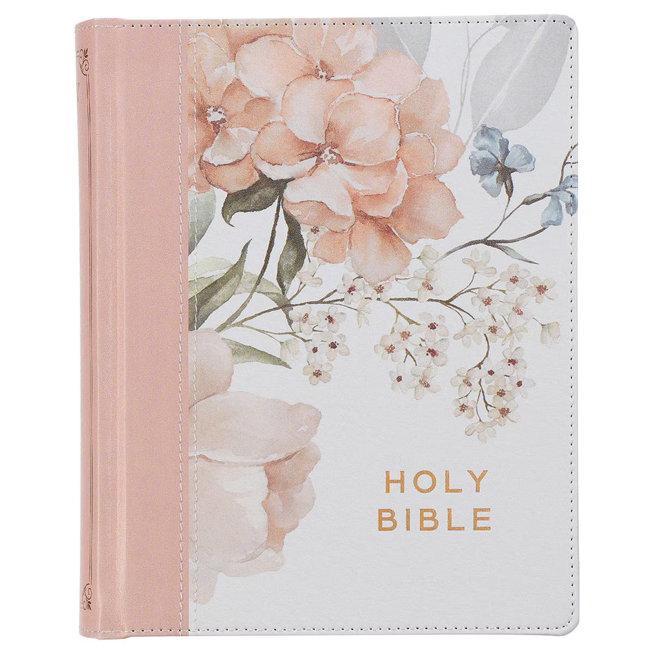 Rosy Coral Floral Faux Leather Hardcover King James Version Note-taking Bible