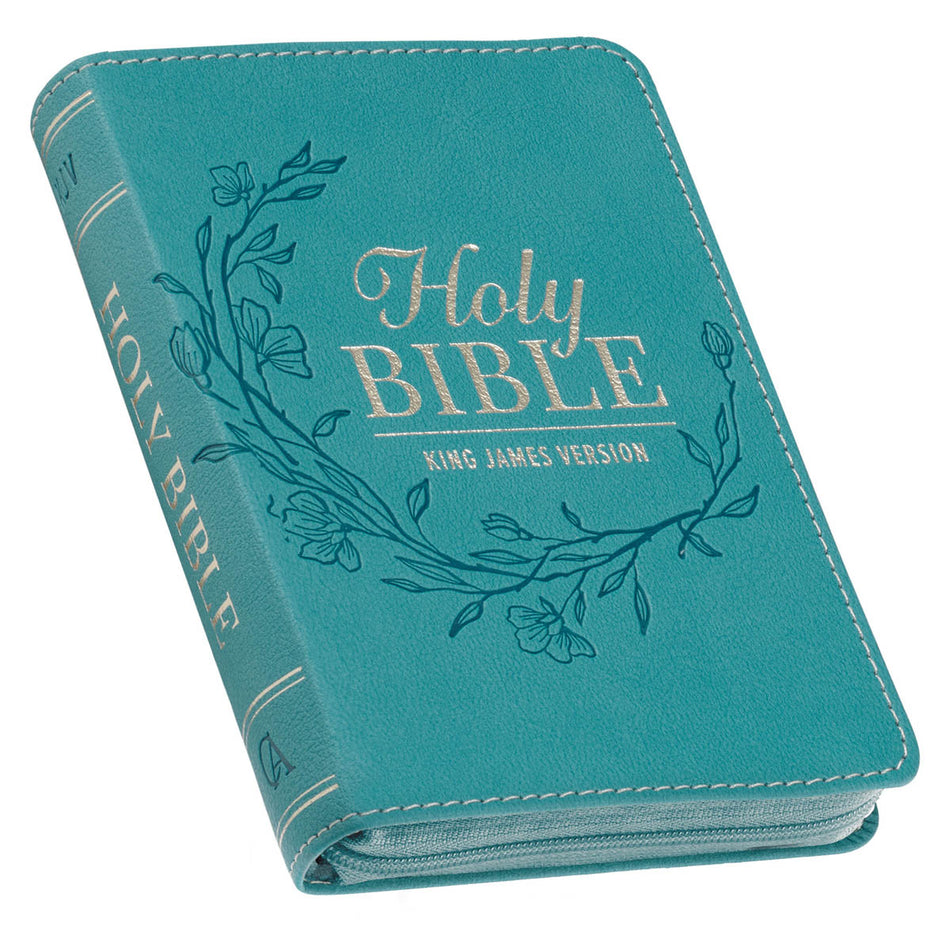 Aqua Faux Leather King James Version Pocket Bible with Zipper Closure by Christian Art Gifts, product view 2