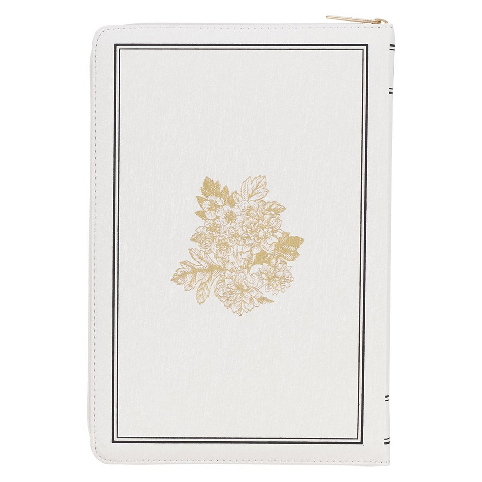 White and Gold Faux Leather Large Print Thinline King James Version Bible with Zippered Closure and Thumb, product view 2
