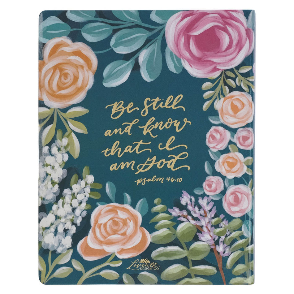 Teal Floral Ally Collection Large Print Faux Leather King James Version Note-taking Bible - Matthew 22:37, product view 2