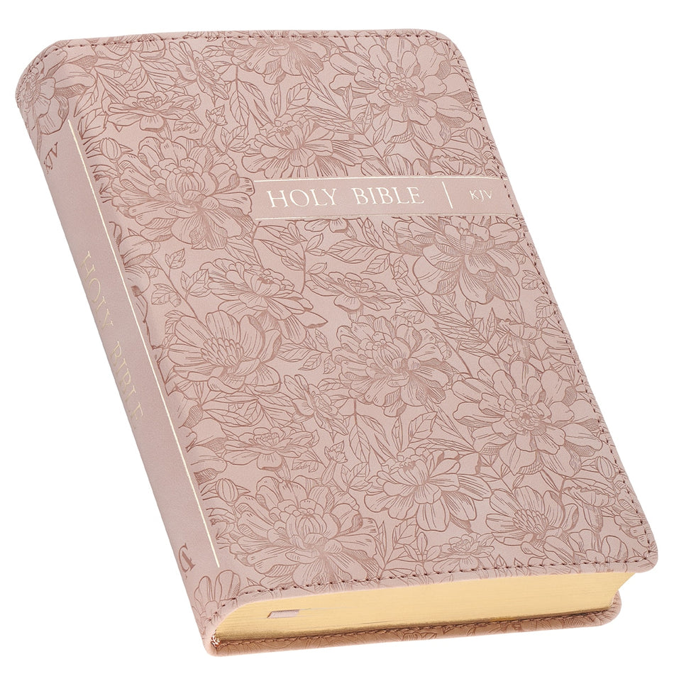 Blush Pink Floral Faux Leather Compact King James Version Bible by Christian Art Gifts, product view 2