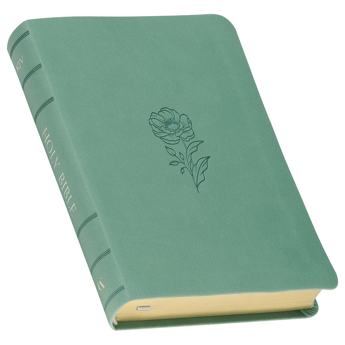 Teal Bloom Faux Leather Compact King James Version Bible by Christian Art Gifts, product view 2
