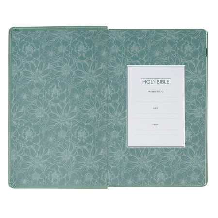 Teal Bloom Faux Leather Compact King James Version Bible by Christian Art Gifts, product view 3