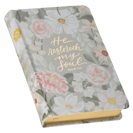 Lichen Gray Floral Faux Leather Hardcover King James Version Bible - Psalm 23:3 by Christian Art Gifts, product view 2