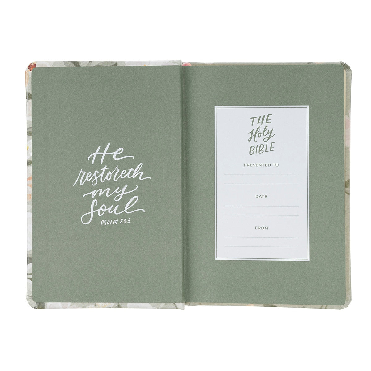 Lichen Gray Floral Faux Leather Hardcover King James Version Bible - Psalm 23:3 by Christian Art Gifts, product view 3