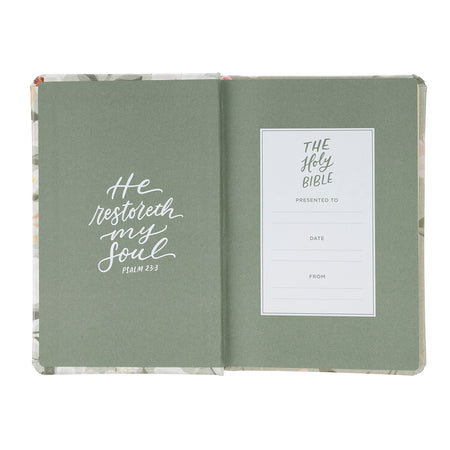 Lichen Gray Floral Faux Leather Hardcover King James Version Bible - Psalm 23:3 by Christian Art Gifts, product view 3