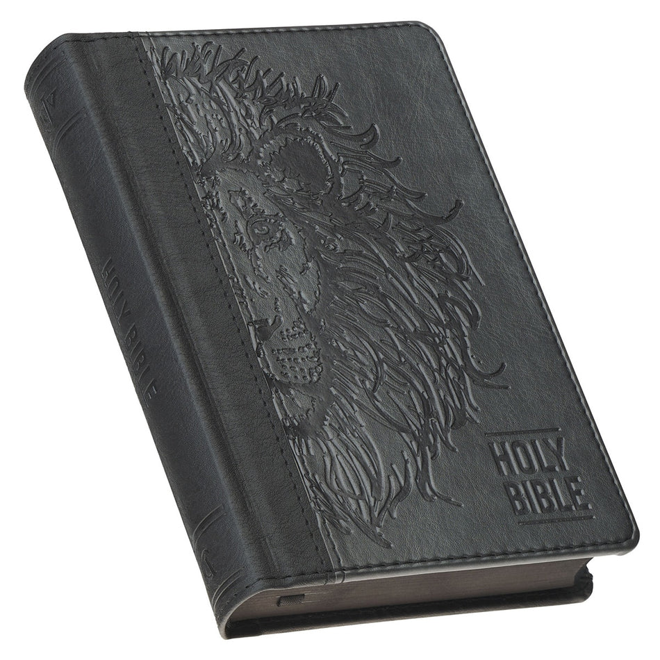 Black and Gray Lion Faux Leather Hardcover Compact King James Version Bible by Christian Art Gifts, product view 2