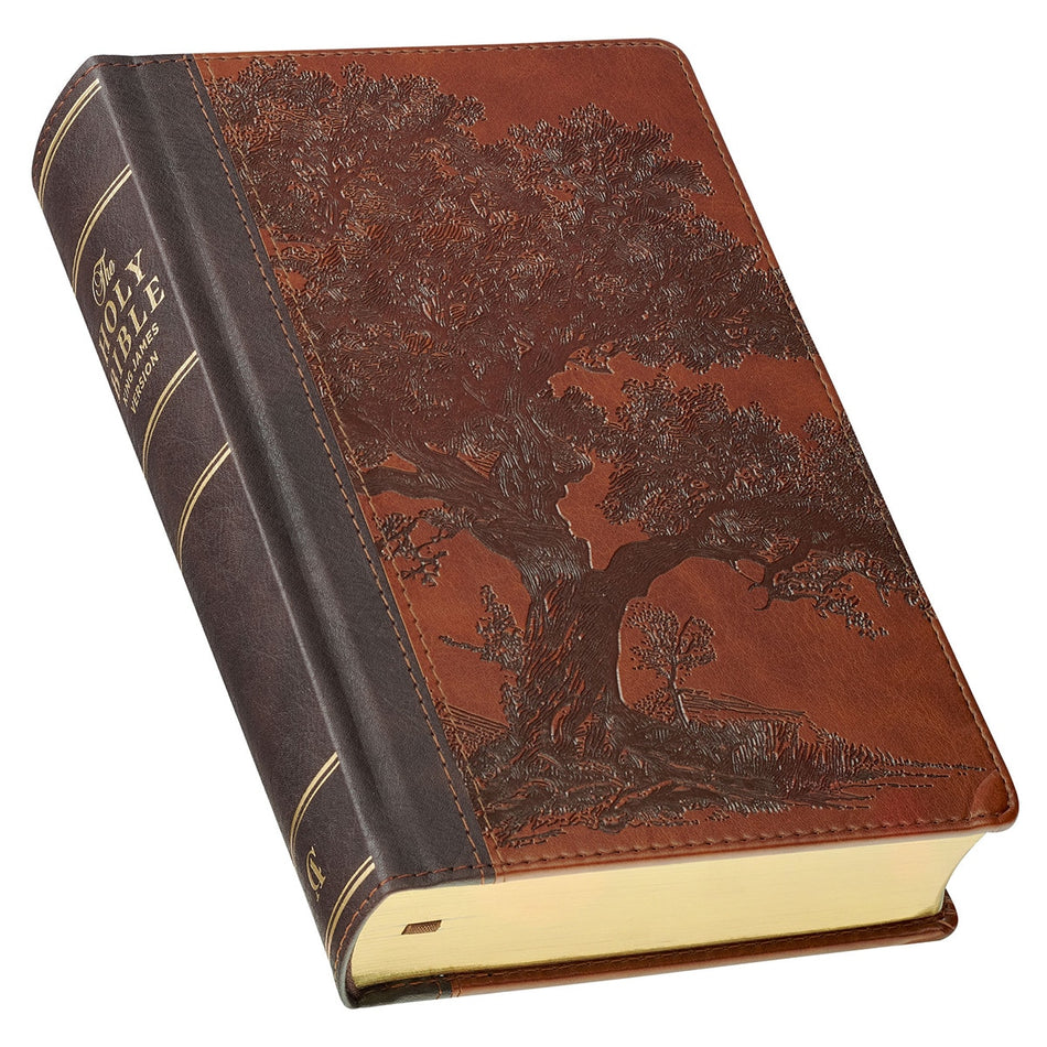 Rooted Brown Faux Leather Hardcover Standard-size Giant Print King James Version Bible with Thumb Index, product view 2