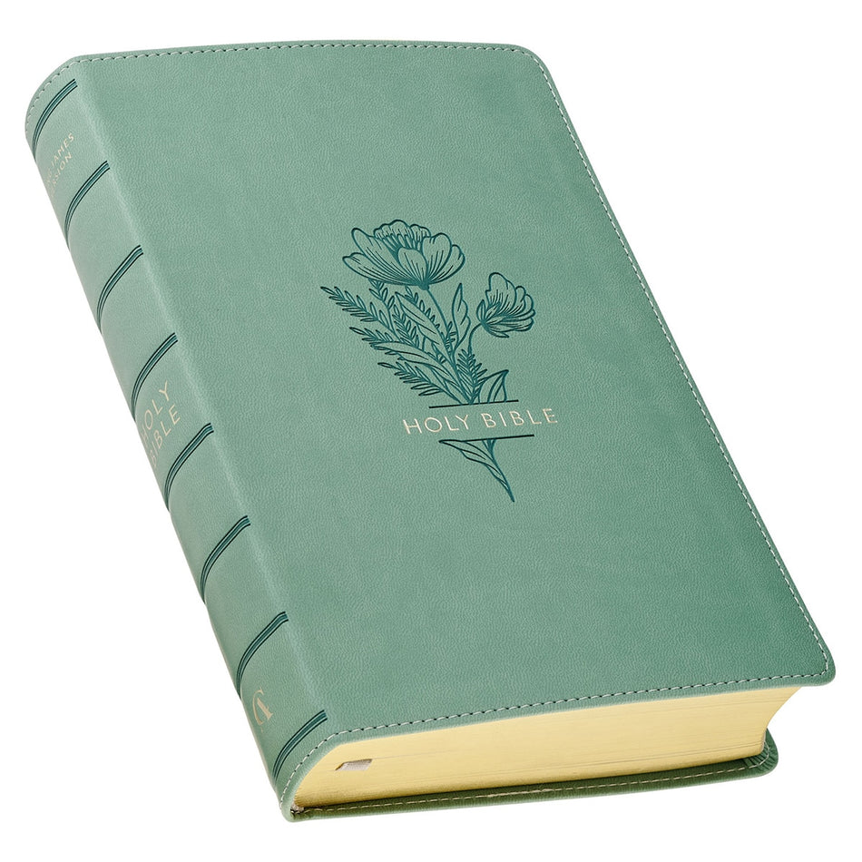 Teal Floral Faux Leather Giant Print Standard-size King James Version Bible with Thumb Index, product view 2