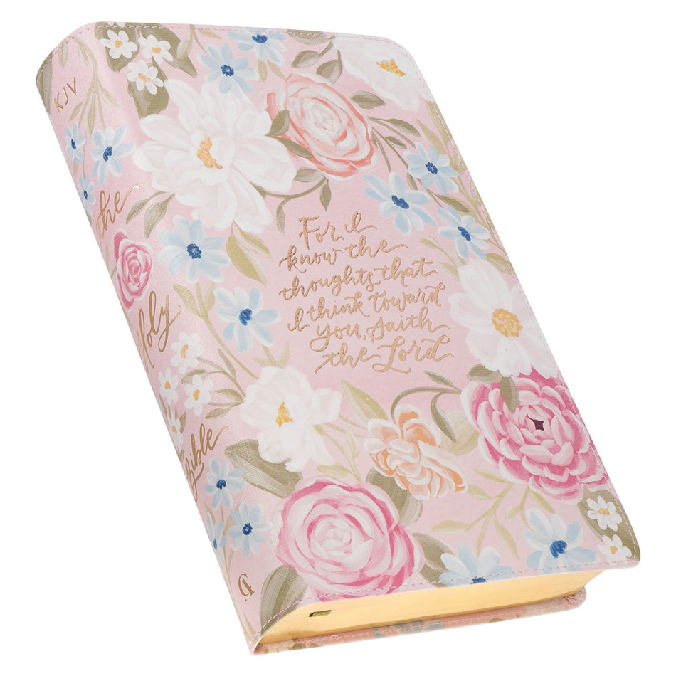Pink Floral Faux Leather Giant Print Standard-Size King James Version Bible with Thumb Index, product view 2
