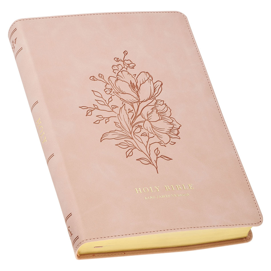 Pink Floral Faux Leather Large Print Thinline King James Version Bible with Thumb Index, product view 2