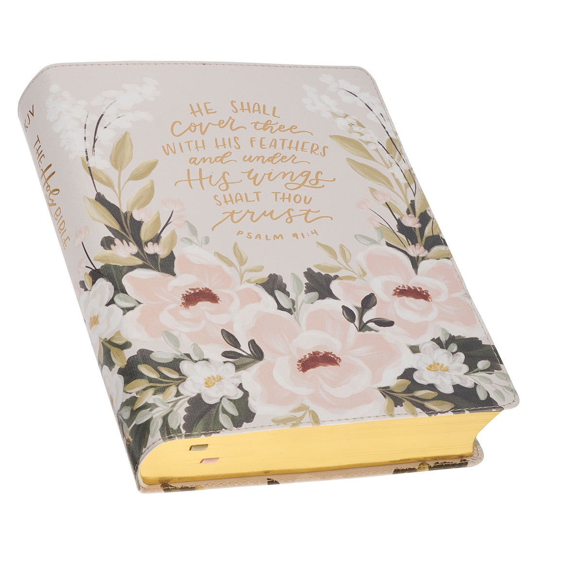 Cream Floral Faux Leather KJV Note-taking Bible - Psalm 91:4 by Christian Art Gifts, product view 3