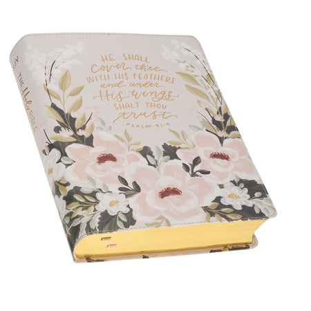 Cream Floral Faux Leather KJV Note-taking Bible - Psalm 91:4 by Christian Art Gifts, product view 3