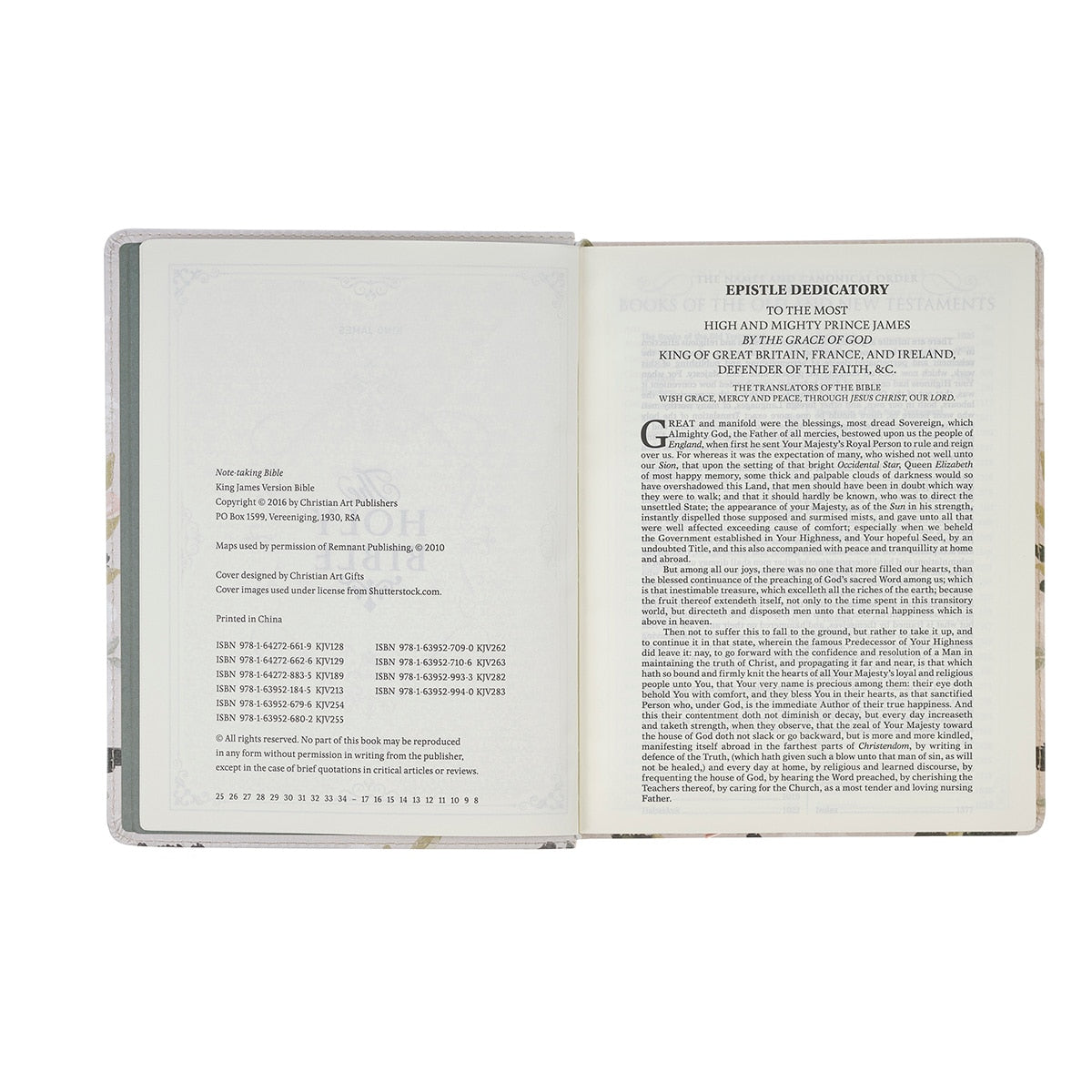 Cream Floral Faux Leather KJV Note-taking Bible - Psalm 91:4 by Christian Art Gifts, product view 6