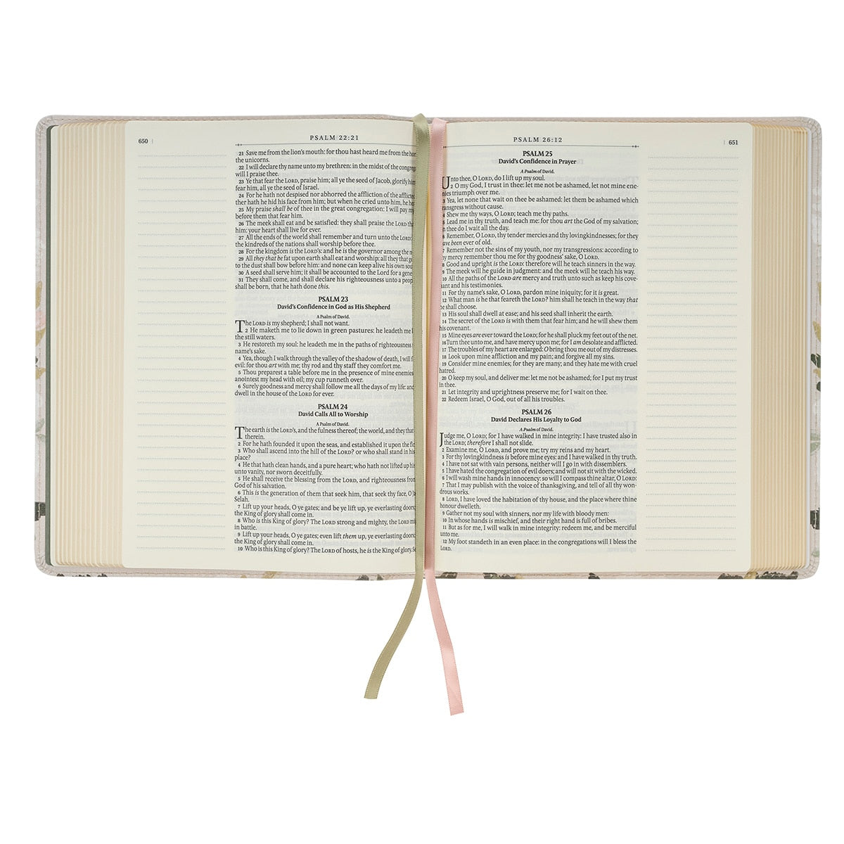 Cream Floral Faux Leather KJV Note-taking Bible - Psalm 91:4 by Christian Art Gifts, product view 7