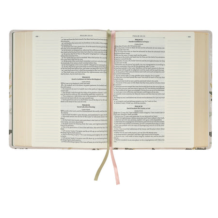Cream Floral Faux Leather KJV Note-taking Bible - Psalm 91:4 by Christian Art Gifts, product view 7