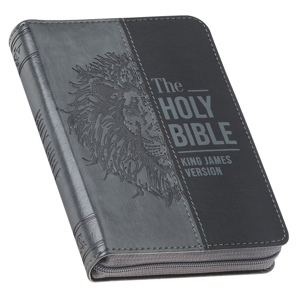 Gray Lion Faux Leather King James Version Pocket Bible with Zipper Closure by Christian Art Gifts, product view 2