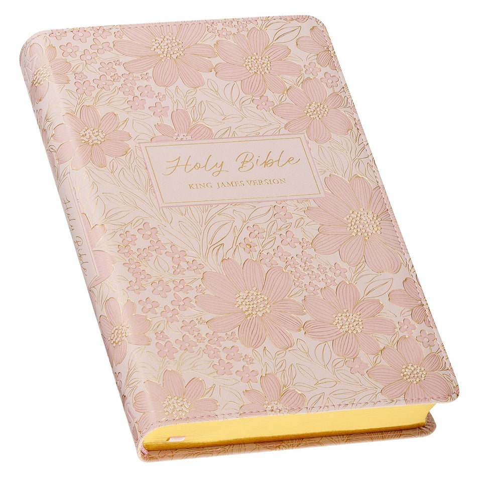 Pale Pink Floral Faux Leather King James Version Deluxe Gift Bible with Thumb Index by Christian Art Gifts, product view 2