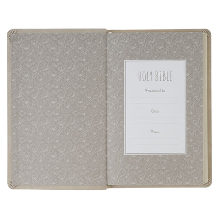 Taupe Floral Faux Leather King James Version Gift Edition Bible by Christian Art Gifts, product view 3