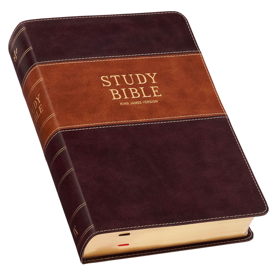 Burgundy and Toffee Faux Leather King James Study Bible with Thumb Index by Christian Art Gifts, product view 2