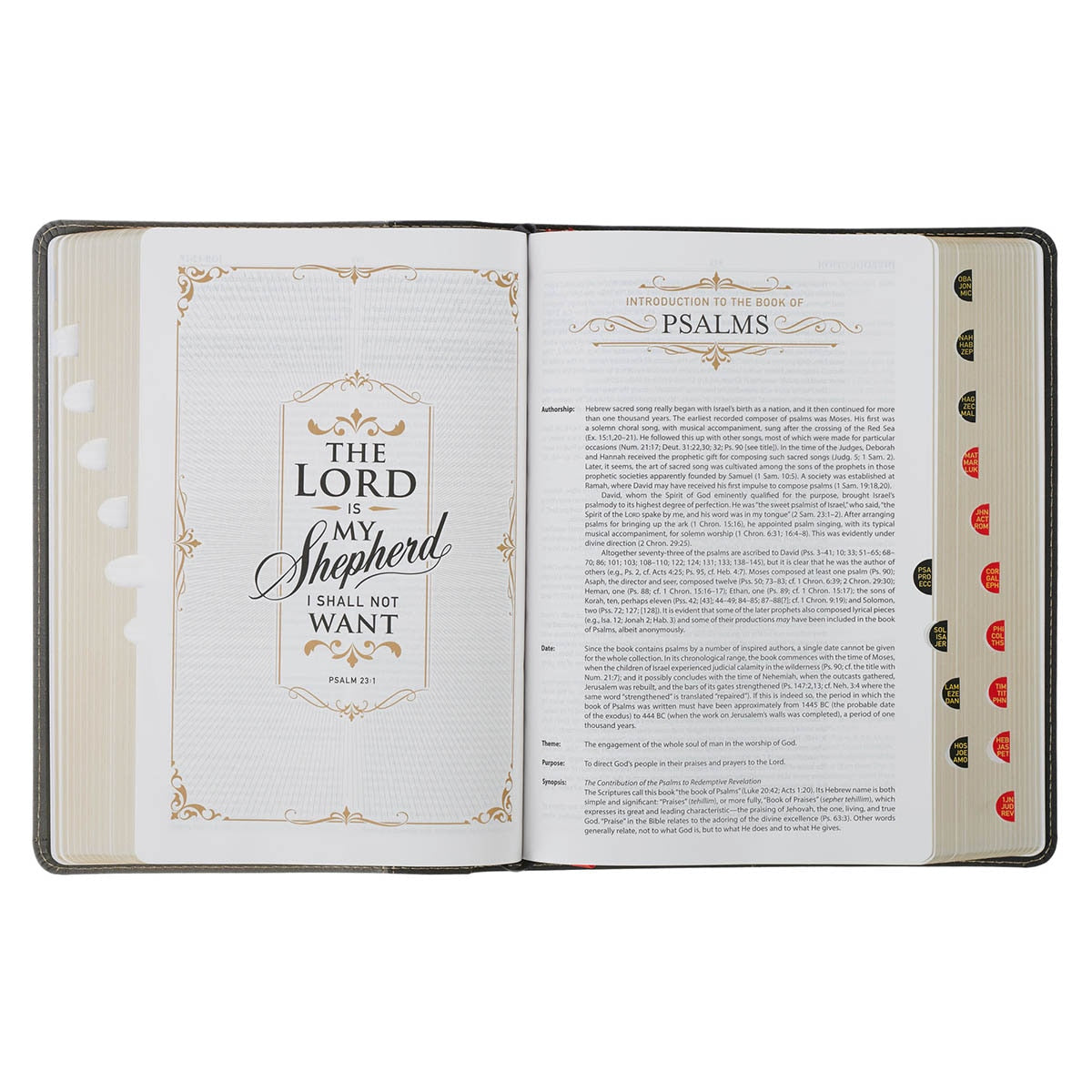 Black and Gray Faux Leather King James Study Bible with Thumb Index by Christian Art Gifts, product view 5