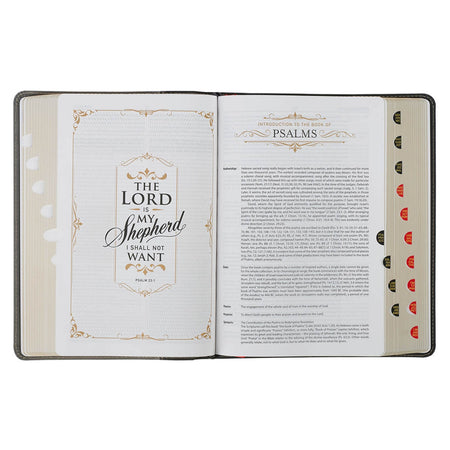 Black and Gray Faux Leather King James Study Bible with Thumb Index by Christian Art Gifts, product view 5
