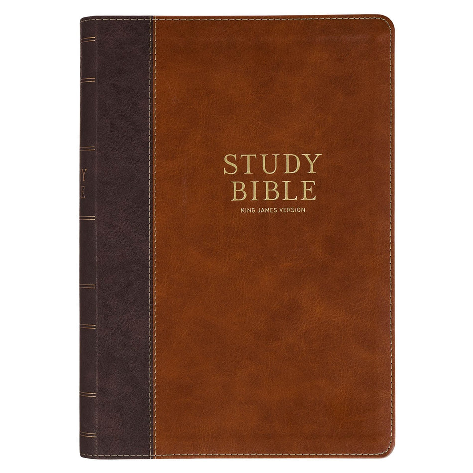 Dark Brown and Honey Brown Faux Leather Large Print King James Version Study Bible with Thumb Index, product view 2
