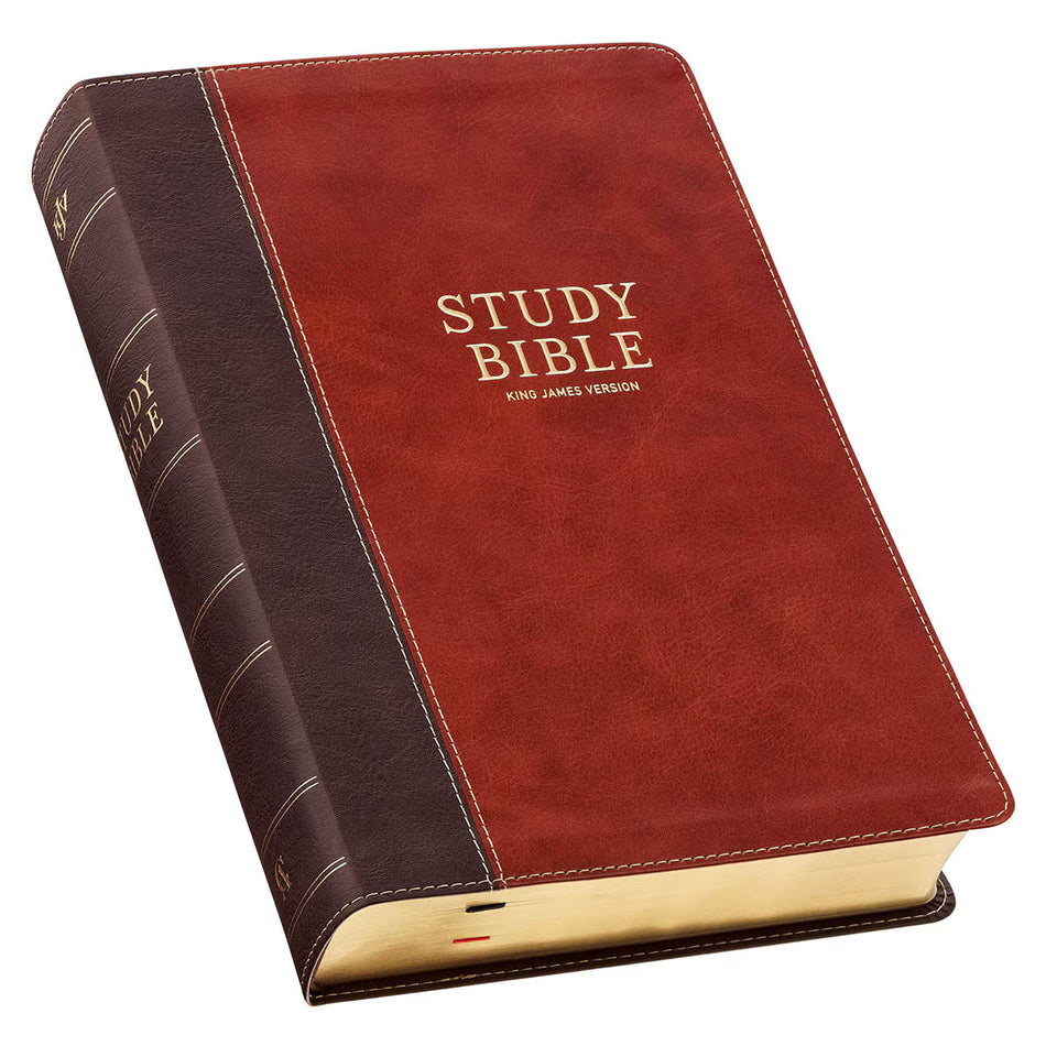 Dark Brown and Honey Brown Faux Leather Large Print King James Version Study Bible with Thumb Index