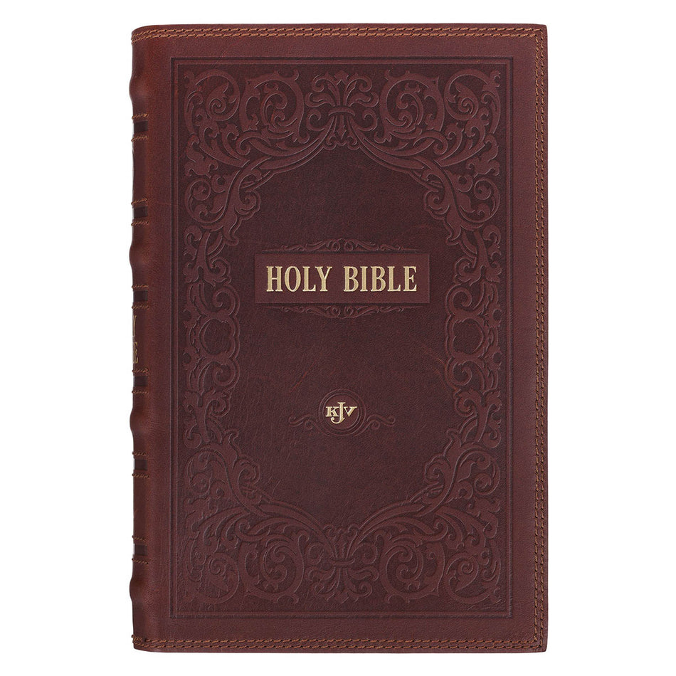 Chestnut Brown Full-grain Leather Giant Print Standard-size King James Version Bible with Thumb Index, product view 2
