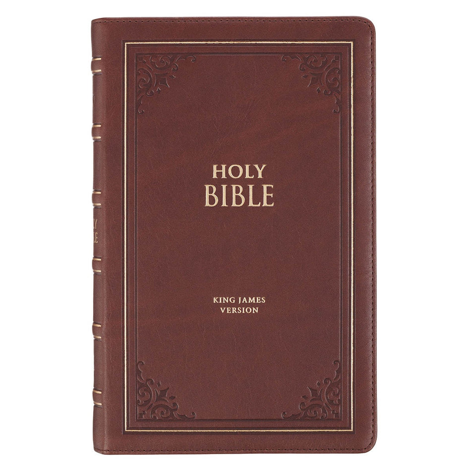 Triple Pane Frame Saddle Tan Full-grain Leather King James Version Deluxe Gift Bible with Thumb Index, product view 2