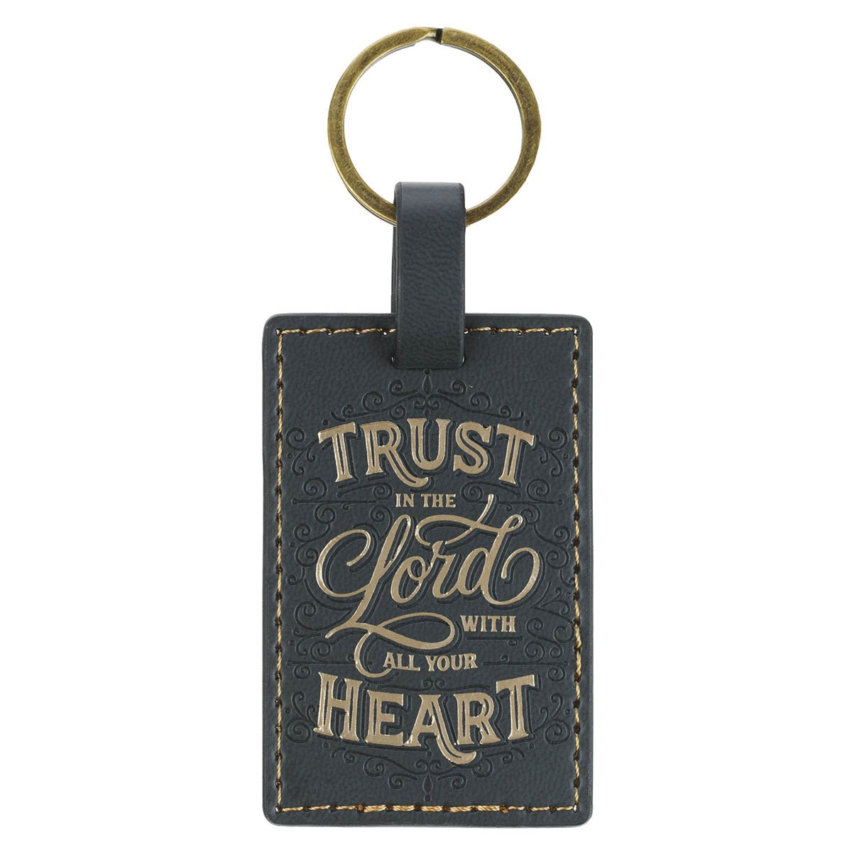 Trust in the Lord Charcoal Gray Faux Leather Keychain - Proverbs 3:5 by Christian Art Gifts