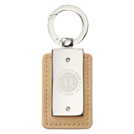 Righteous Man Silver and Tan Key Ring in Gift Tin - Proverbs 20:7 by Christian Art Gifts