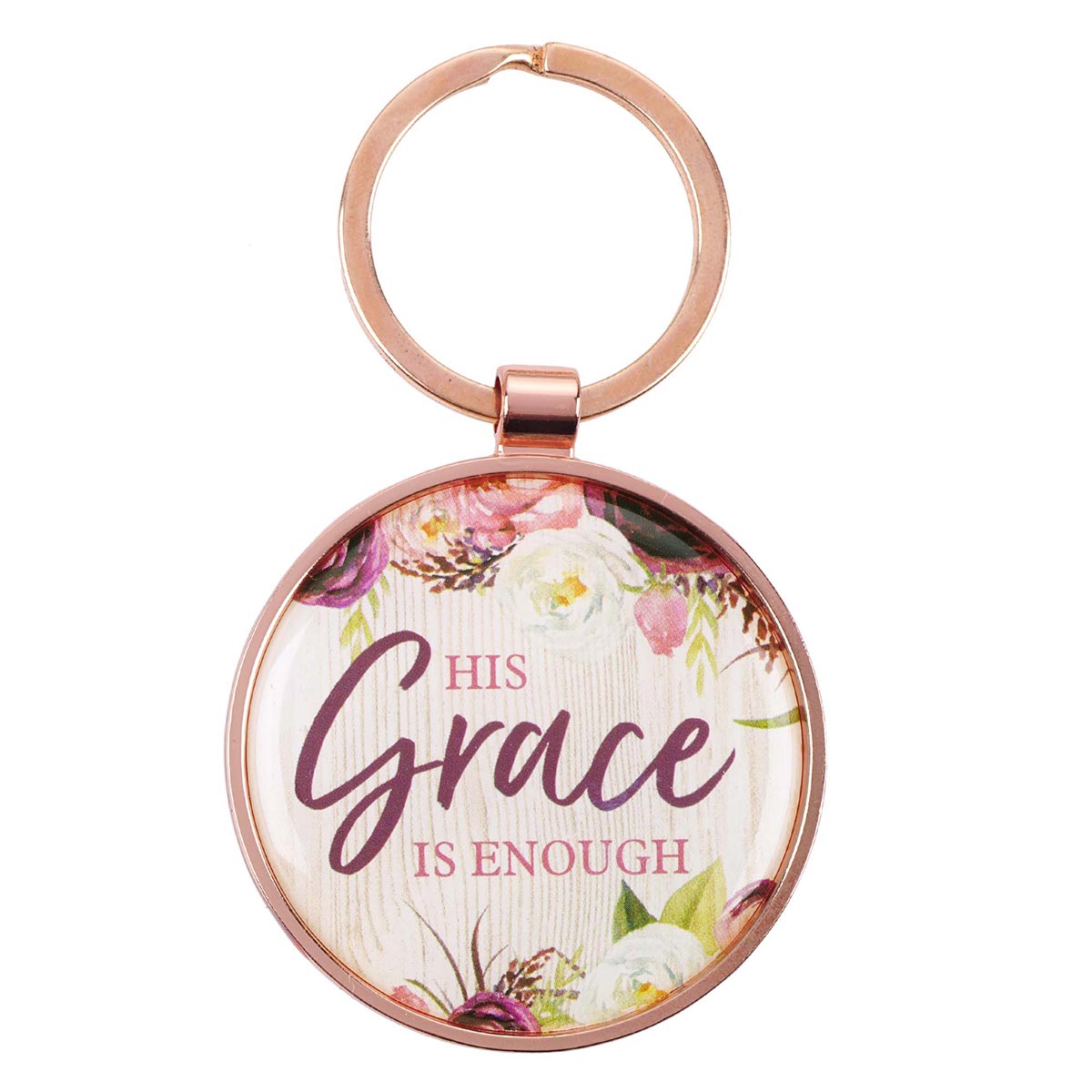 His Grace is Enough Pink Plum Key Ring in a Tin - 2 Corinthians 12:9 by Christian Art Gifts