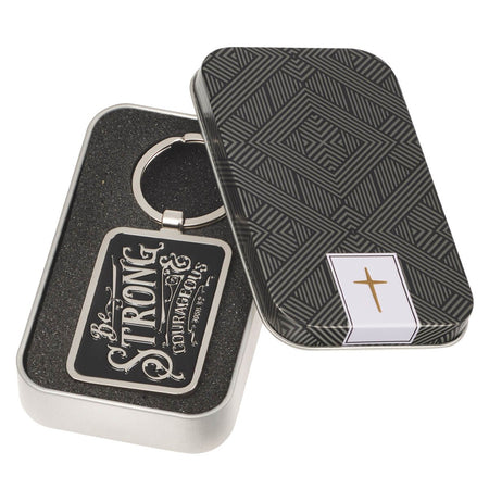 Be Strong & Courageous Black Metal Key Ring in Gift Tin - Joshua 1:9 by Christian Art Gifts, product view 2