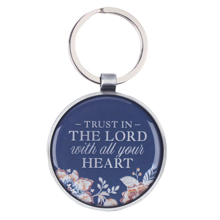 Trust Honey-brown and Navy Epoxy-coated Metal Keychain - Proverbs 3:5 by Christian Art Gifts
