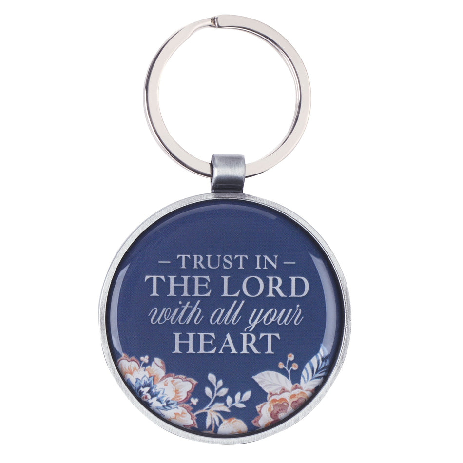Trust Honey-brown and Navy Epoxy-coated Metal Keychain - Proverbs 3:5 by Christian Art Gifts